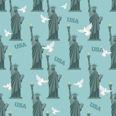Behang Statue of Liberty en de duif naadloos patroon. Nationaal symbool o
