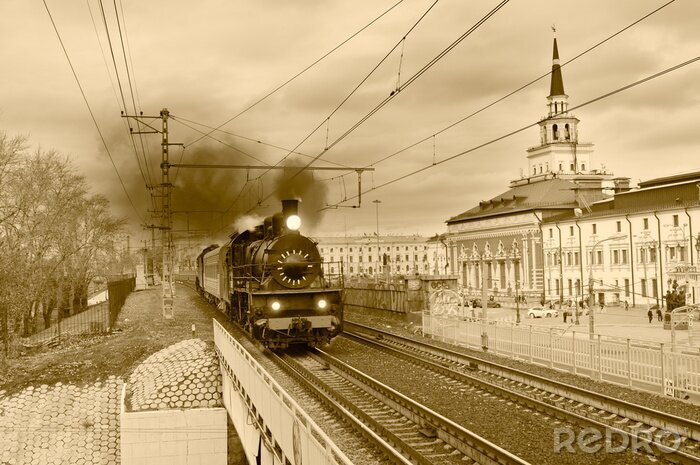 Behang Stoomtrein op een station in Moskou