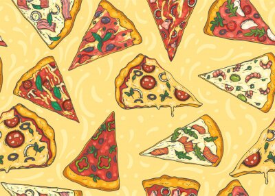 Behang Stukjes pizza met diverse toppings