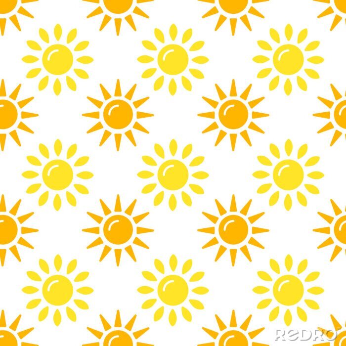 Behang Sun pattern collection. Seamless paper set with flat sunshine icons on white background. Vector illustration