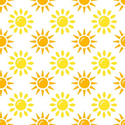 Behang Sun pattern collection. Seamless paper set with flat sunshine icons on white background. Vector illustration