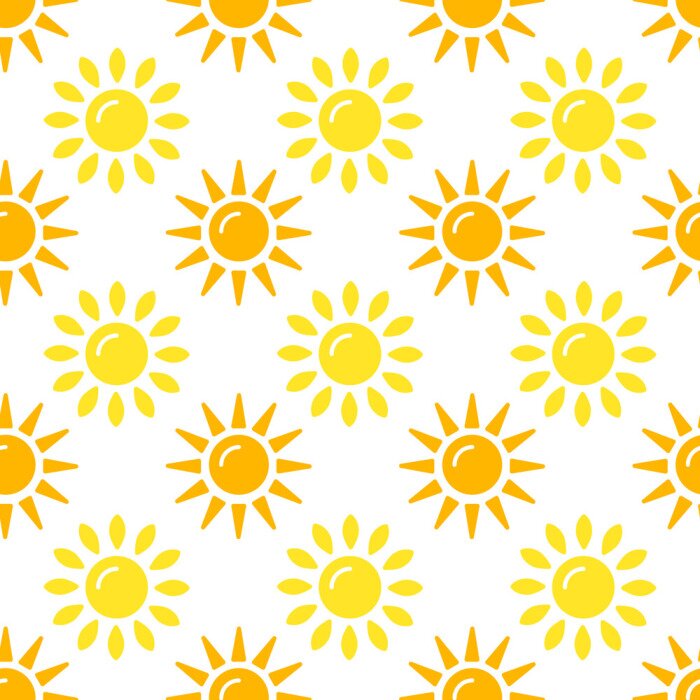 Behang Sun pattern collection. Seamless paper set with flat sunshine icons on white background. Vector illustration