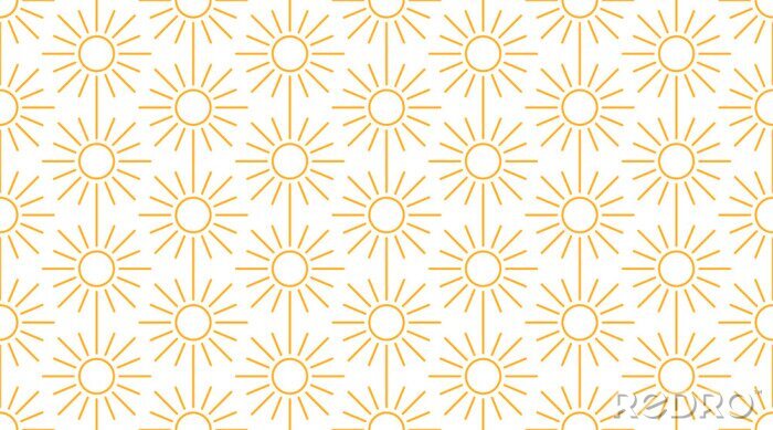 Behang Sun seamless pattern with line icons. Sunny summer background for baby fabric, skin care cream with spf brochure abstract backdrop