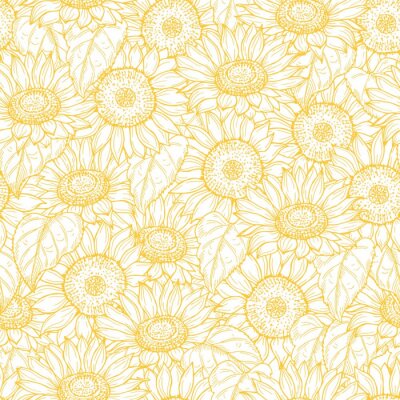 Behang Sunflower seamless pattern. Vector line yellow flowers texture background. Illustration sunflower seamless pattern, floral spring