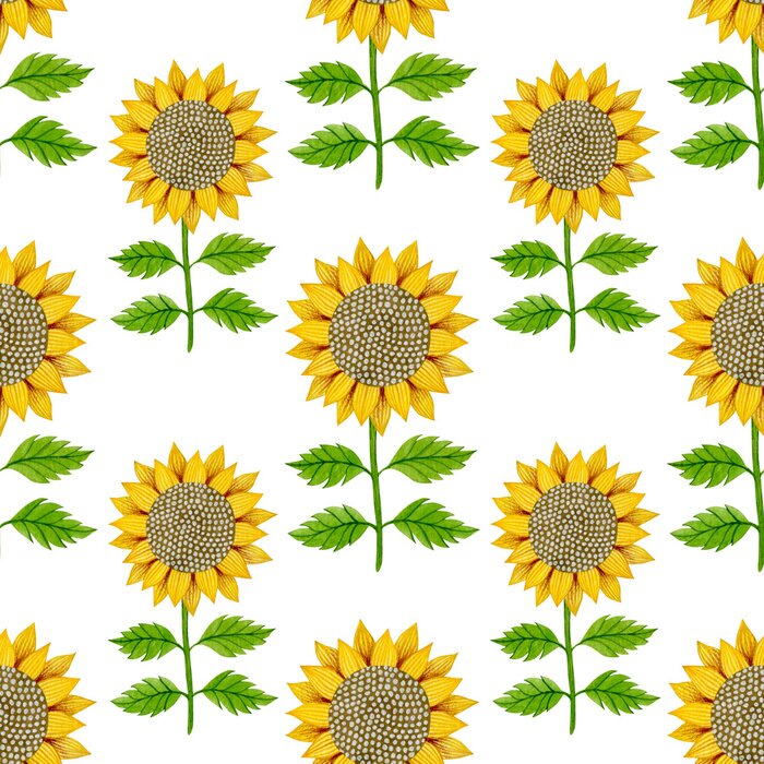 Behang Sunflower watercolor seamless pattern on a white background.