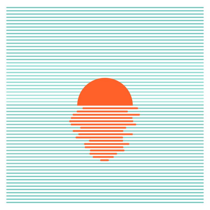 Behang Sunset in ocean - striped background. Vector line art