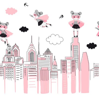 Sticker Superheld in de stad