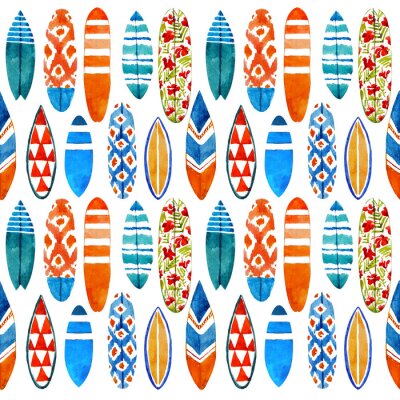 Behang Surfboard aquarel naadloos patroon.