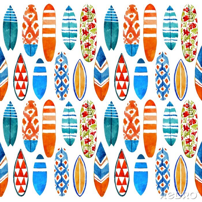 Behang Surfboard aquarel naadloos patroon.