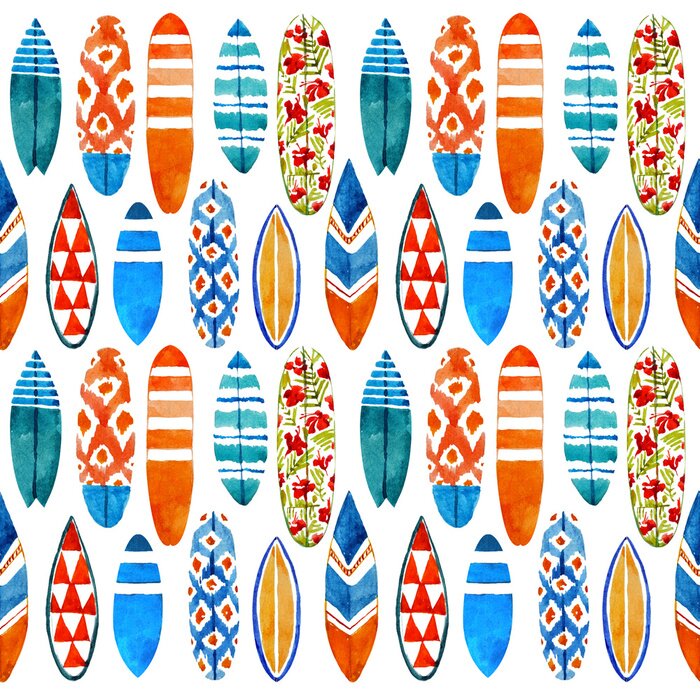 Behang Surfboard aquarel naadloos patroon.