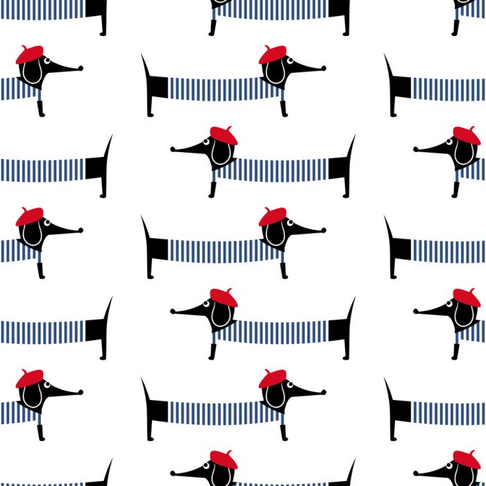 Behang Teckel honden in Franse stijl