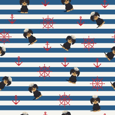 Behang Teckels in maritieme stijl