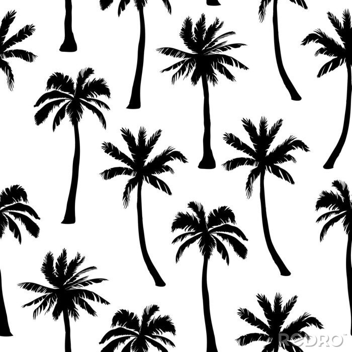 Behang Tekening van zwarte palmen