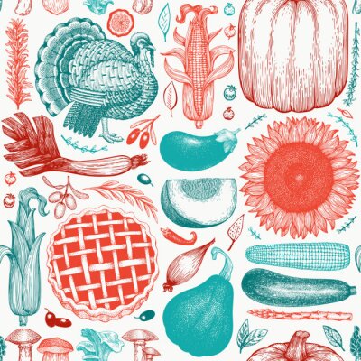 Behang Thanksgiving-gerechten in retrostijl