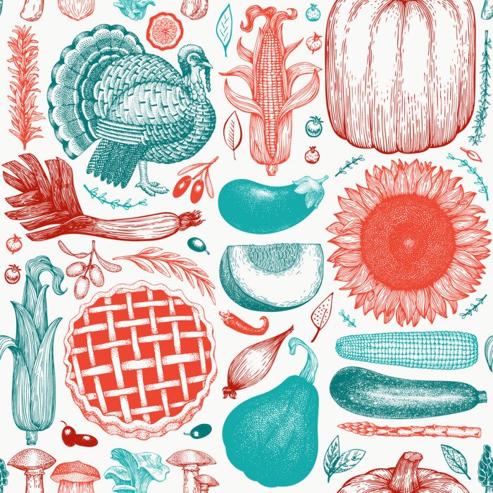 Behang Thanksgiving-gerechten in retrostijl