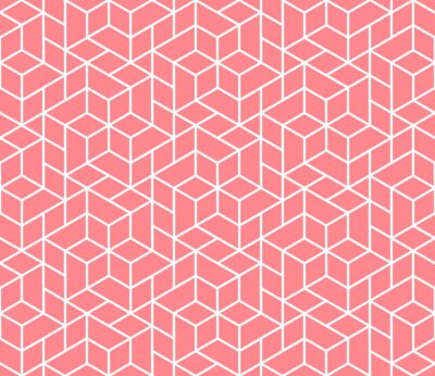 Behang The geometric pattern with lines. Seamless vector background. White and pink texture. Graphic modern pattern. Simple lattice graphic design