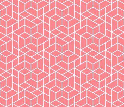 Behang The geometric pattern with lines. Seamless vector background. White and pink texture. Graphic modern pattern. Simple lattice graphic design