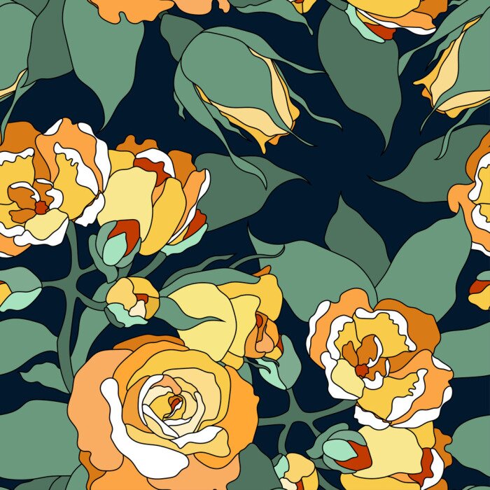 Behang Theerozen afbeelding in gebrandschilderd glasstijl