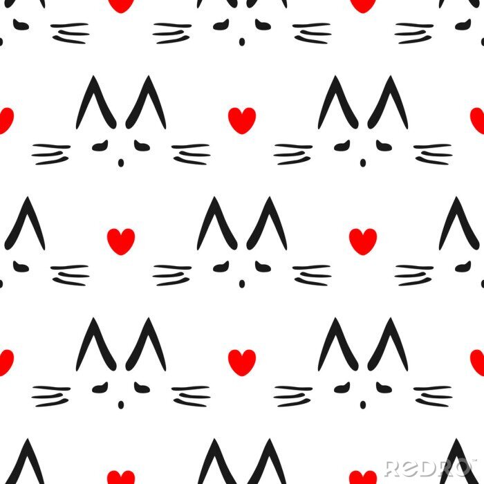 Behang Thema met een kat en rode harten