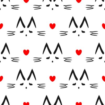 Behang Thema met een kat en rode harten