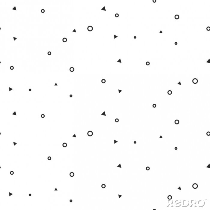 Behang Tiny geometrische tekenen naadloze wit patroon. Onopvallend dunne cirkels en driehoeken website achtergrond zwart-wit patroon.