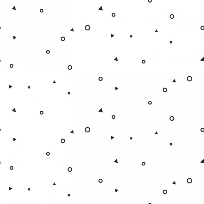 Behang Tiny geometrische tekenen naadloze wit patroon. Onopvallend dunne cirkels en driehoeken website achtergrond zwart-wit patroon.