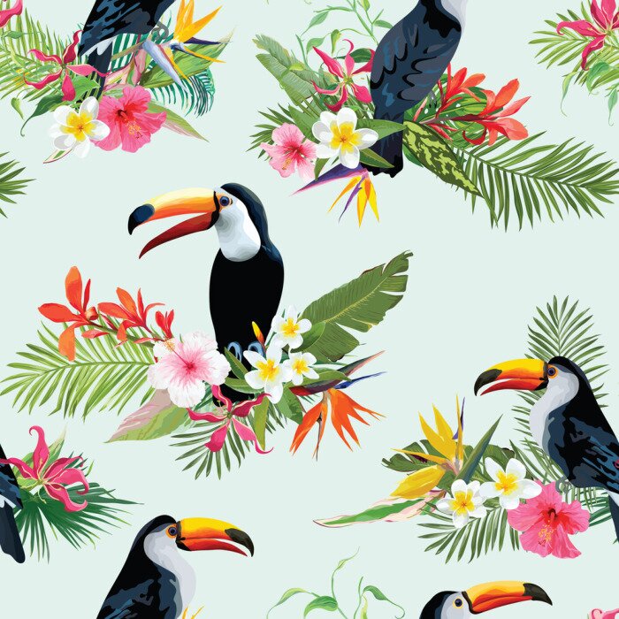 Behang Toekans op exotische planten