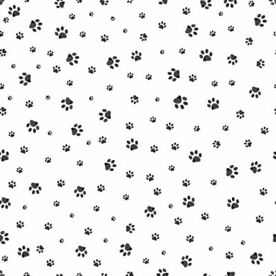 Behang Trace black doodle paw prints seamless pattern background