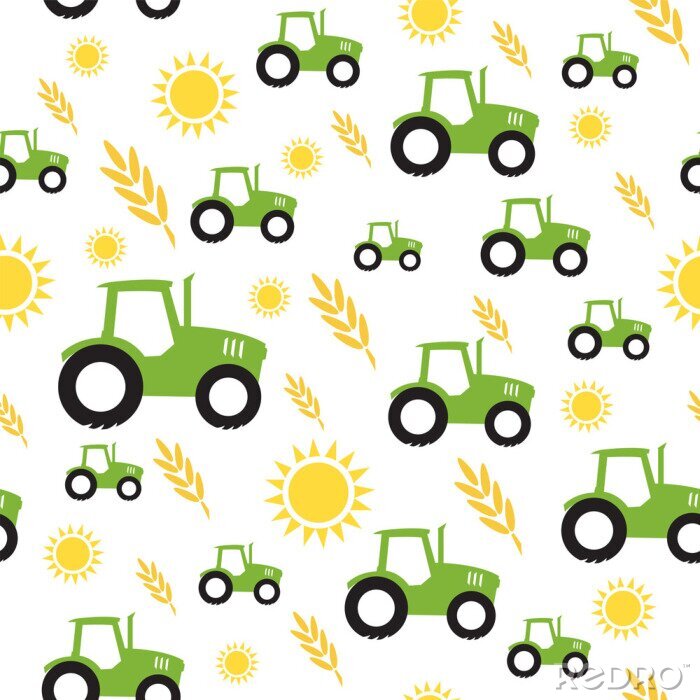 Behang tractor farming seamless pattern vector