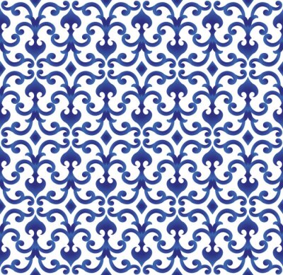 Behang Traditioneel wit en blauw Chinees patroon