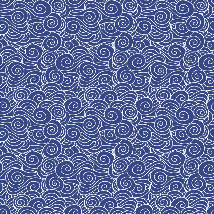 Behang Traditionele oosterse Japanse blauwe golf