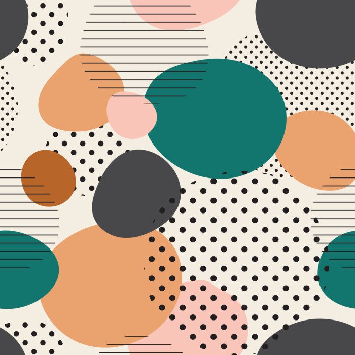 Behang trendy seamless pattern of geometric shapes and doodles. Colorful pattern memphis style