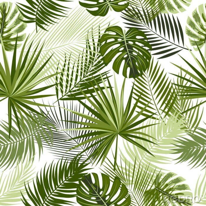 Behang Tropical jungle palm leaves seamless pattern
