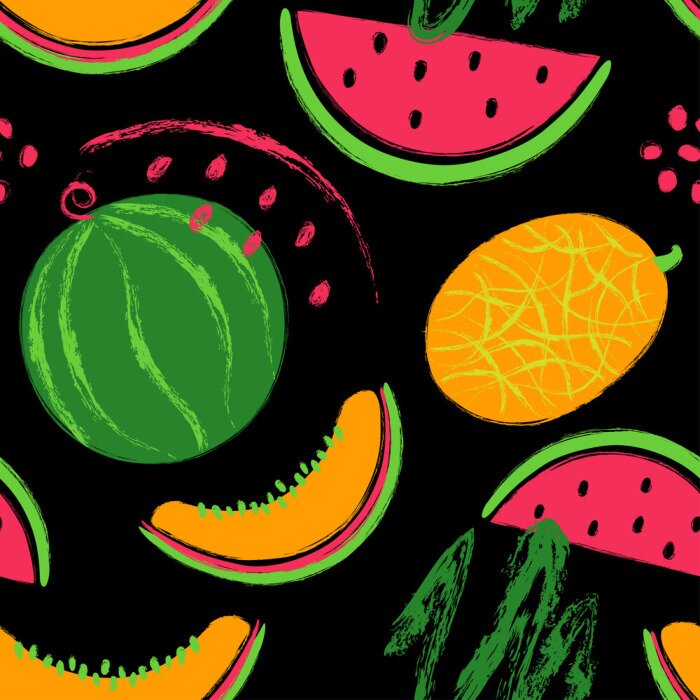 Behang Tropisch fruit geschilderd op een zwarte achtergrond