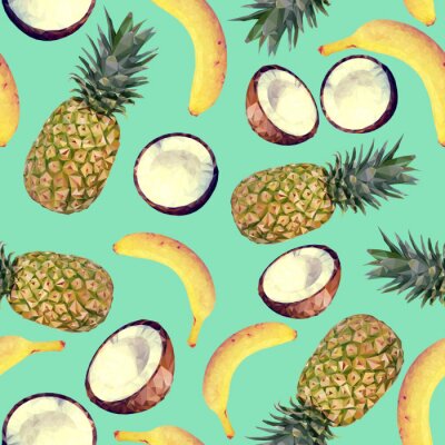 Behang Tropisch fruit kokosnoten ananas bananen