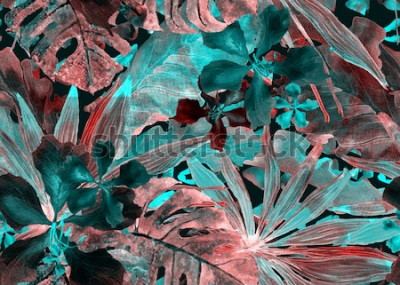 Behang Tropisch patroon. De palm van waterverfthailand, monstera, hibiscus, banaanboom. Exotisch badmodeontwerp. Horizontaal zomer Hawaiiaans patroon. Aloha textiel herhaalde print. Aquarel zomer illustratie