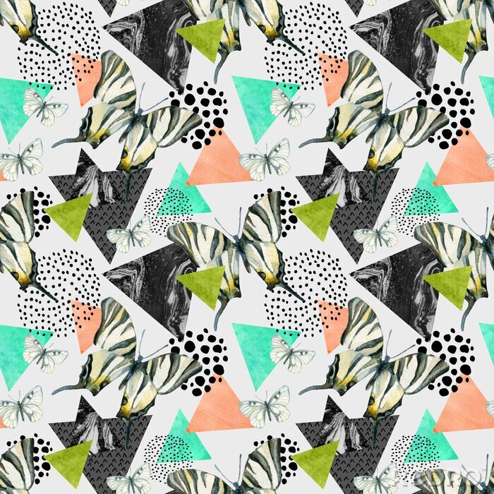Behang Tropisch patroon met vlinders