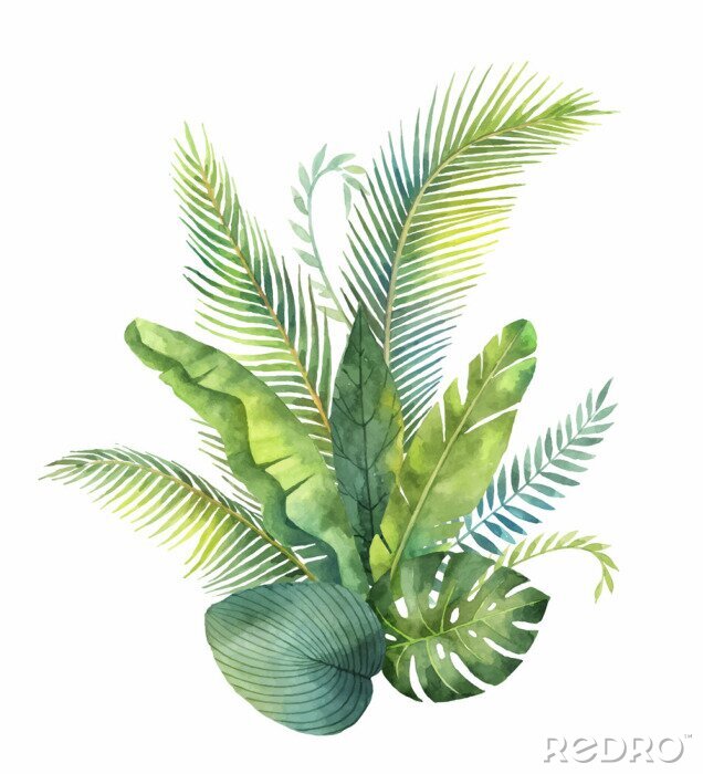 Behang Tropische bladeren boeket samenstelling