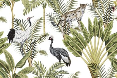 Behang Tropische bladeren en dieren in boho-stijl