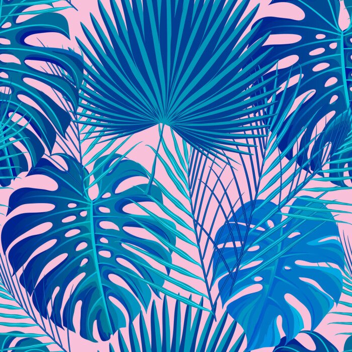 Behang Tropische bladeren op een roze achtergrond