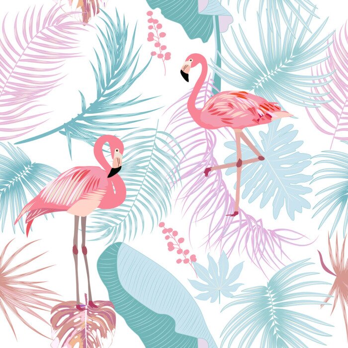 Behang Tropische flamingo's en bladeren