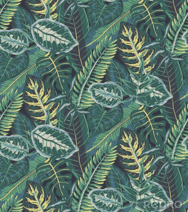 Behang Tropische jungle bladeren in het groen