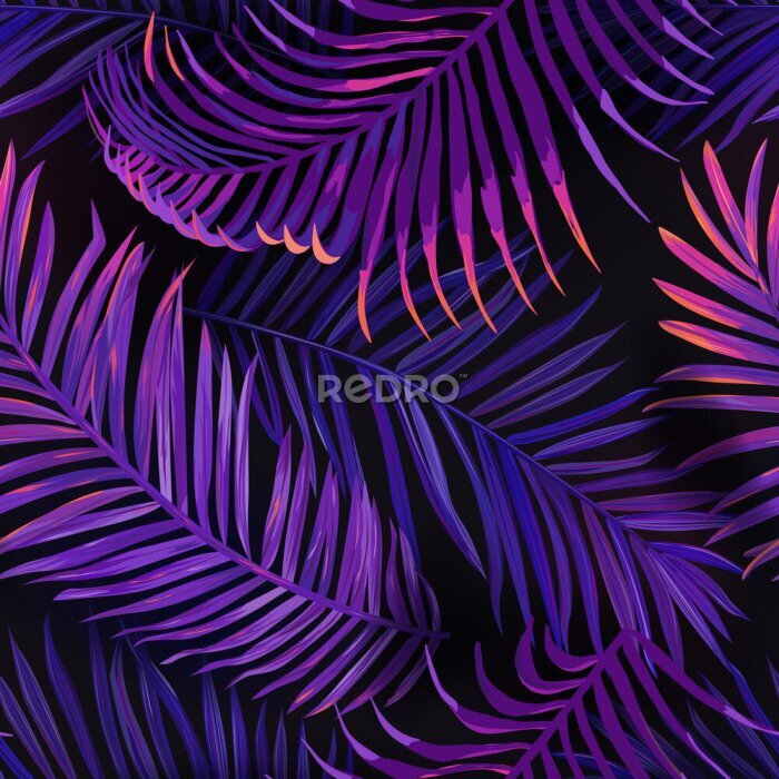 Behang Tropische palmbladeren in neonkleuren