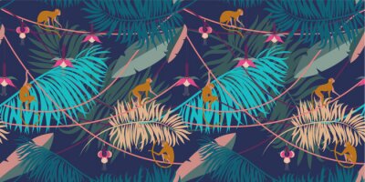 Behang Tropische planten en aapjes