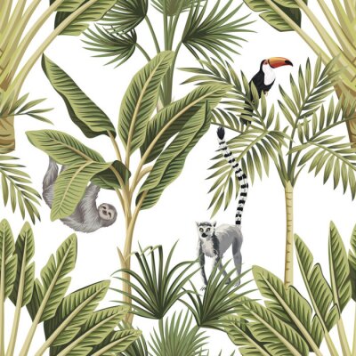 Behang Tropische planten en dieren in boho-stijl