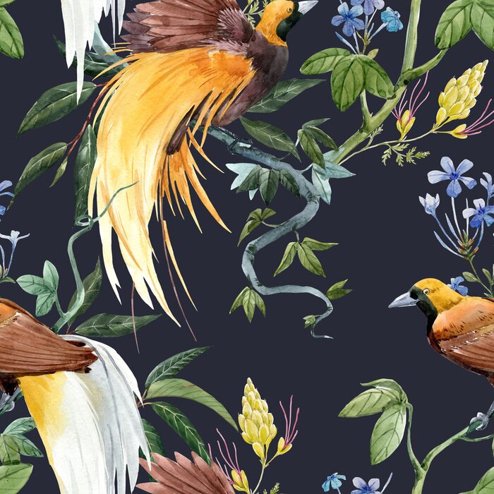 Behang Tropische vogels en planten