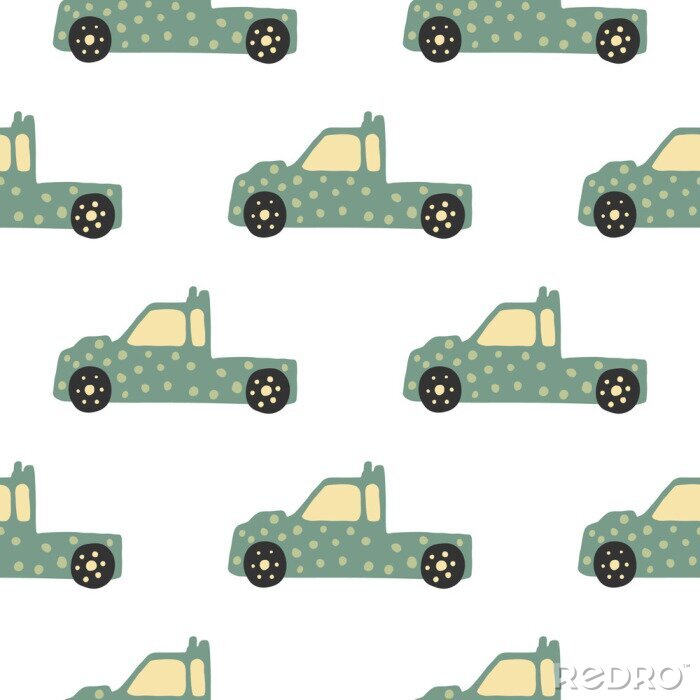 Behang Truck seamless pattern. Doodle cars vector illustration.
