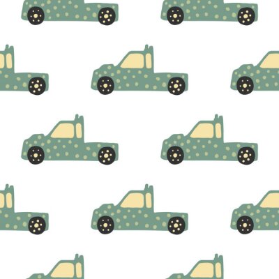Behang Truck seamless pattern. Doodle cars vector illustration.