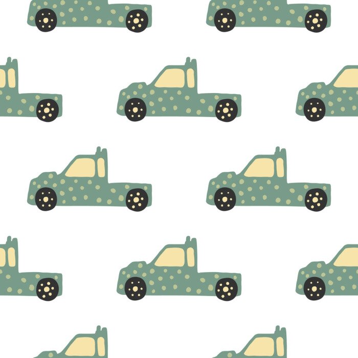 Behang Truck seamless pattern. Doodle cars vector illustration.