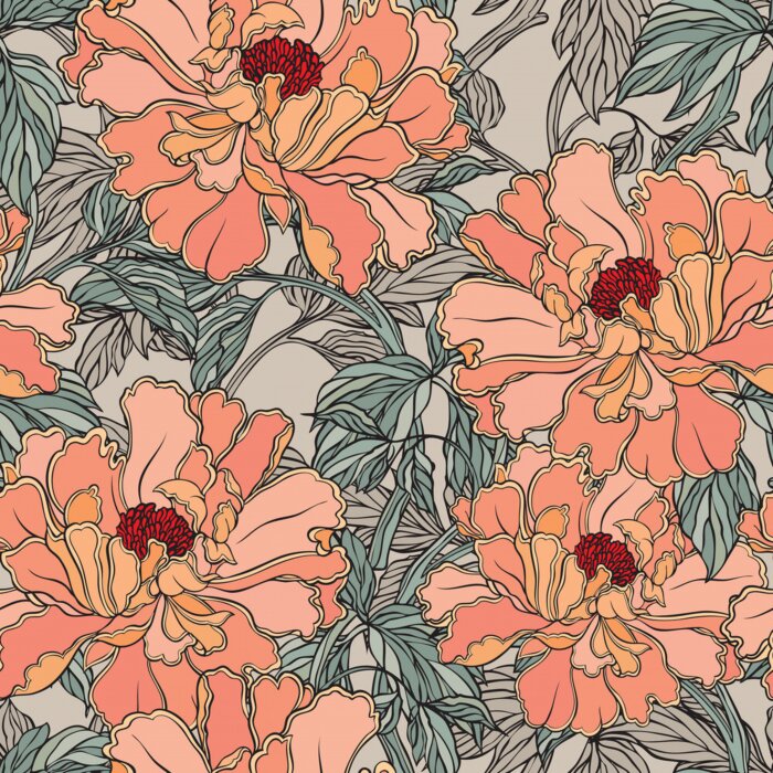 Behang Tuinpioenen in de stijl van glas in lood